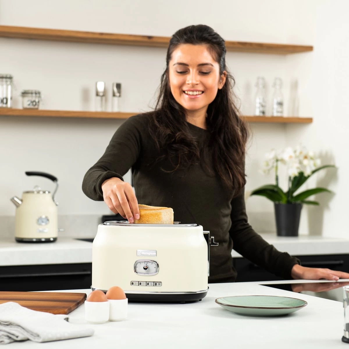 Westinghouse Retro Waterkoker + Broodrooster 2 Sleuven + Staafmixer - Wit - Afbeelding 9