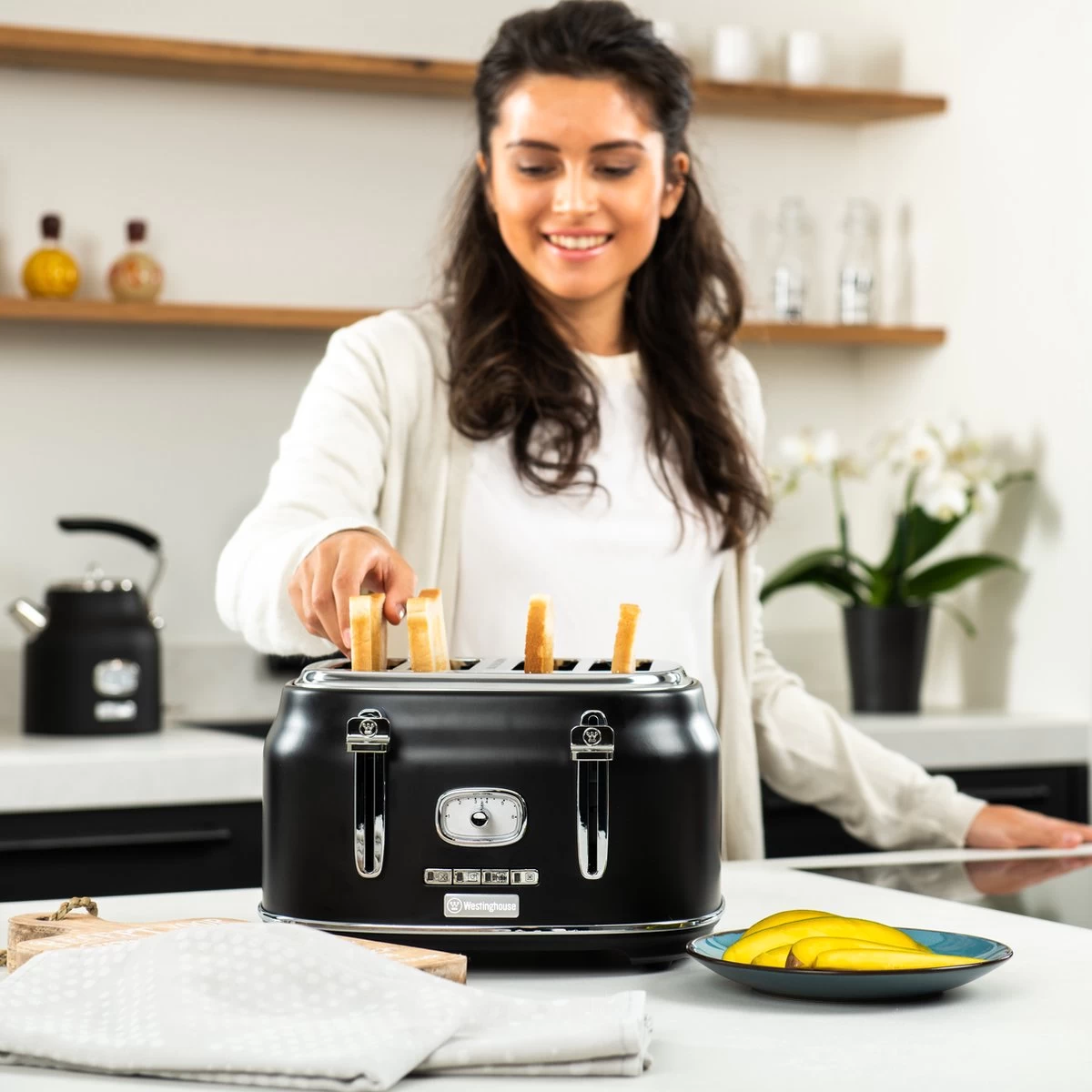 Westinghouse Retro Waterkoker + Broodrooster 4 Sleuven + Staafmixer - Zwart - Afbeelding 8