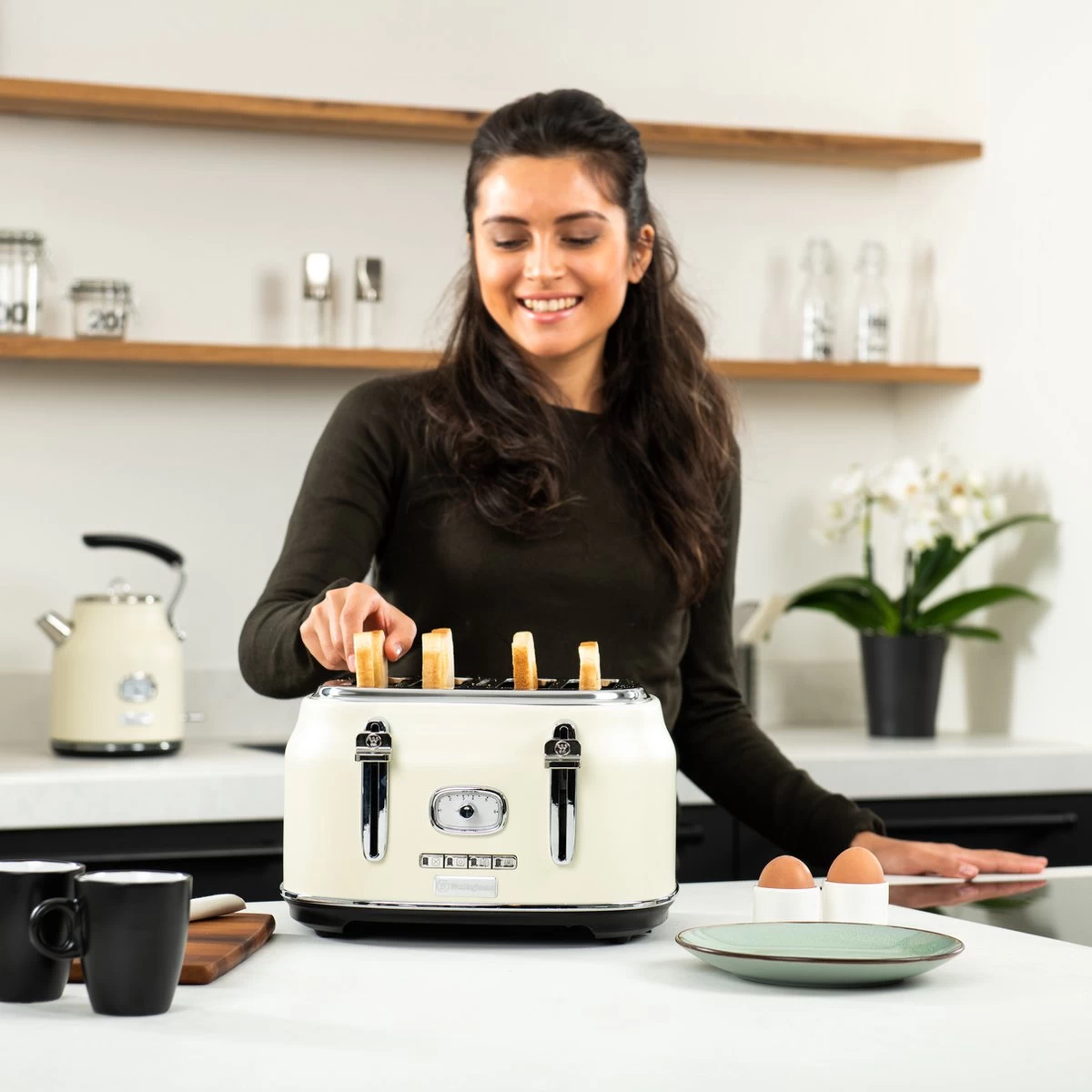 Westinghouse Retro Waterkoker + Broodrooster 4 Sleuven + Staafmixer - Wit - Afbeelding 9