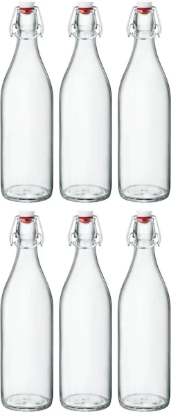 Bormioli Rocco Beugelflessen / Weckflessen Giara - Transparant - 1 Liter - 6 Stuks