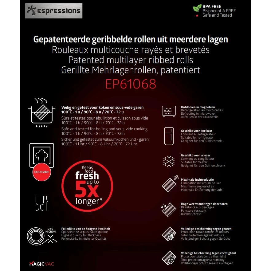 Espressions Vacumeerfolie 600 X 30 Cm - 2 Stuks - Geschikt Voor Foodsaver - Afbeelding 3