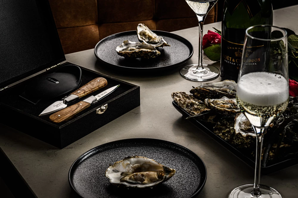 Laguiole Style De Vie Oestermessen Met Oesterhouder Luxury Line Olijfhout - Afbeelding 4