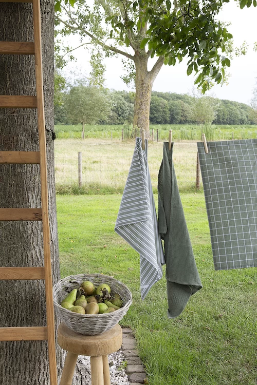 Walra Keukendoeken Set Cubes Uni, Stripes & Blocks Legergroen 50 X 70 Cm - 3 Stuks - Afbeelding 5