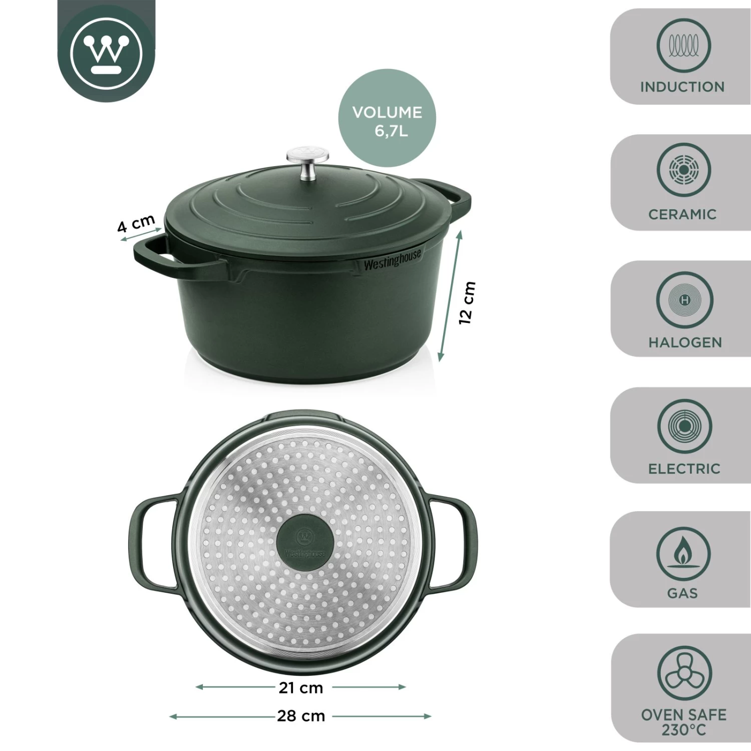 Westinghouse Braadpan Performance - Gracious Green - ø 28 Cm / 6.7 Liter - Afbeelding 9