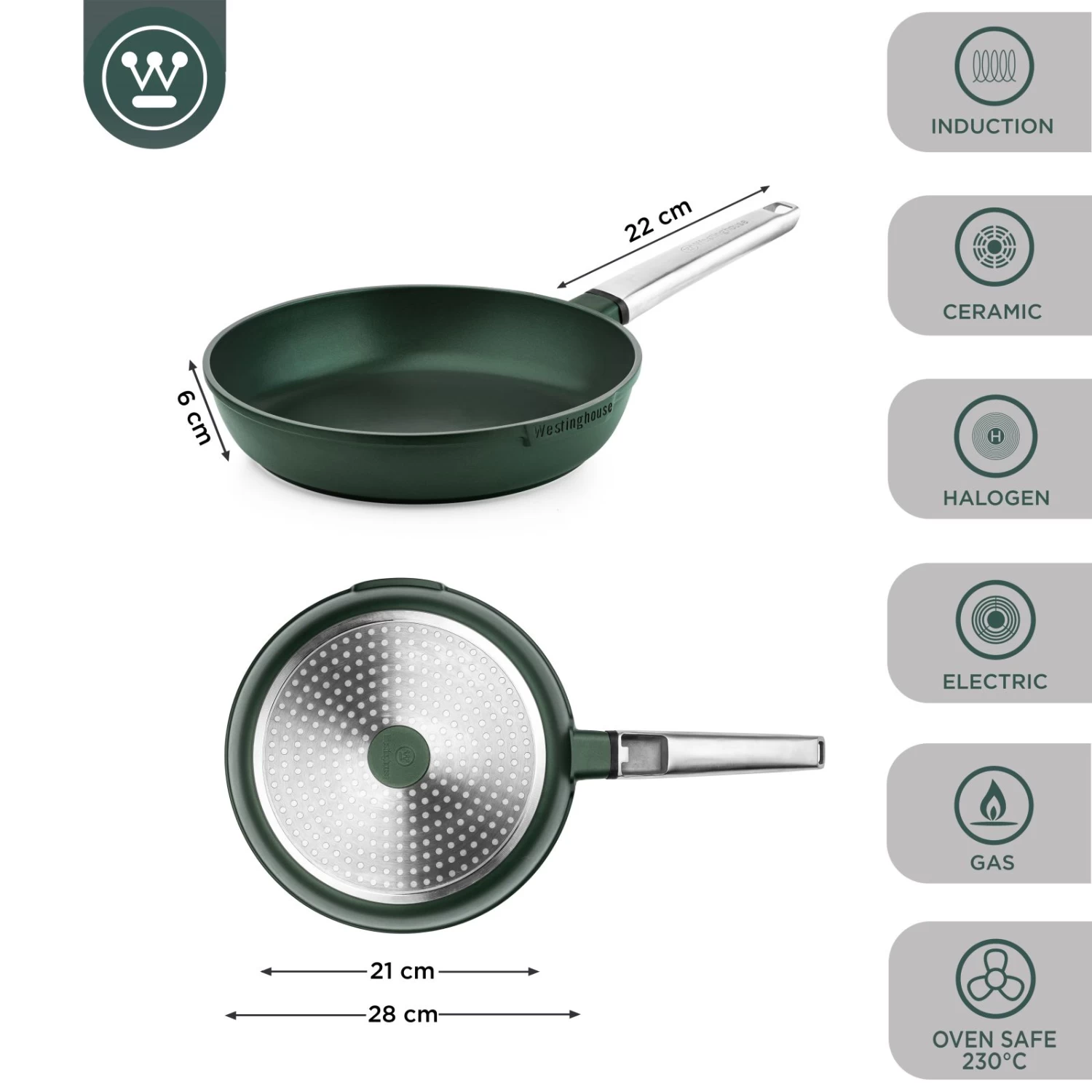 Westinghouse Koekenpan Performance - Gracious Green - ø 28 Cm - Standaard Anti-aanbaklaag - Afbeelding 7