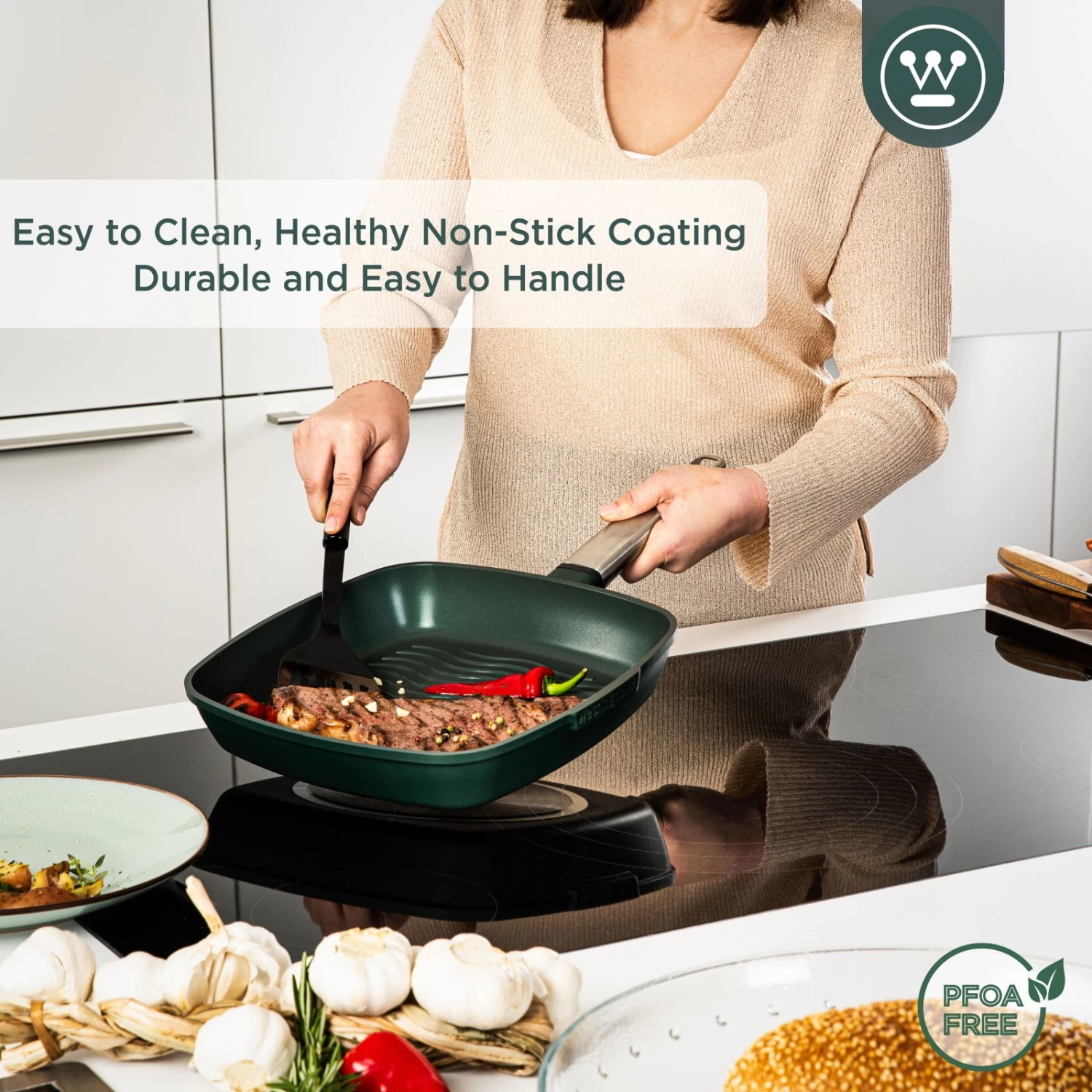 Westinghouse Grillpan Performance - Gracious Green - 28 X 28 Cm - Standaard Anti-aanbaklaag - Afbeelding 7