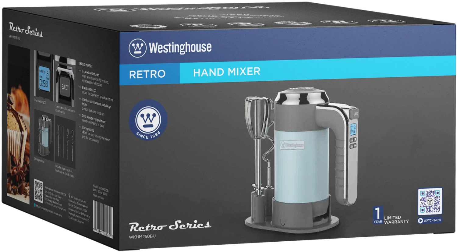 Westinghouse Handmixer Retro Collections - 6 Standen - Blauw - WKHM250BU - Afbeelding 3