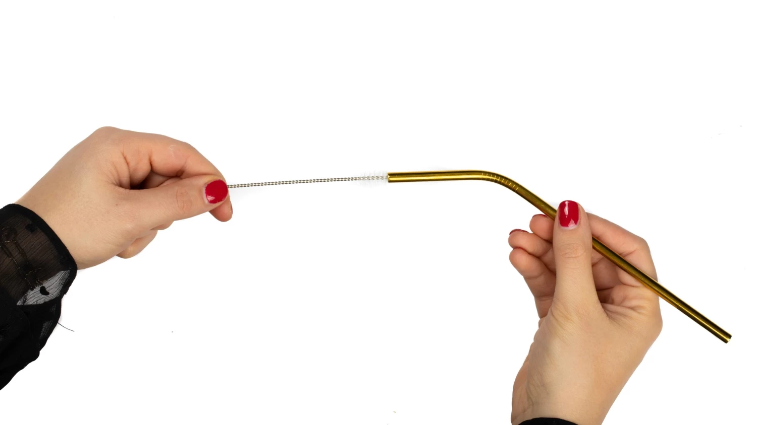 Sareva Herbruikbare Rietjes - Met Borstel - Goud - Gebogen - 4 Stuks - Afbeelding 4