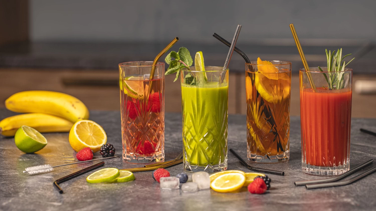 Sareva Herbruikbare Rietjes - Met Borstel - Goud - Gebogen - 4 Stuks - Afbeelding 3