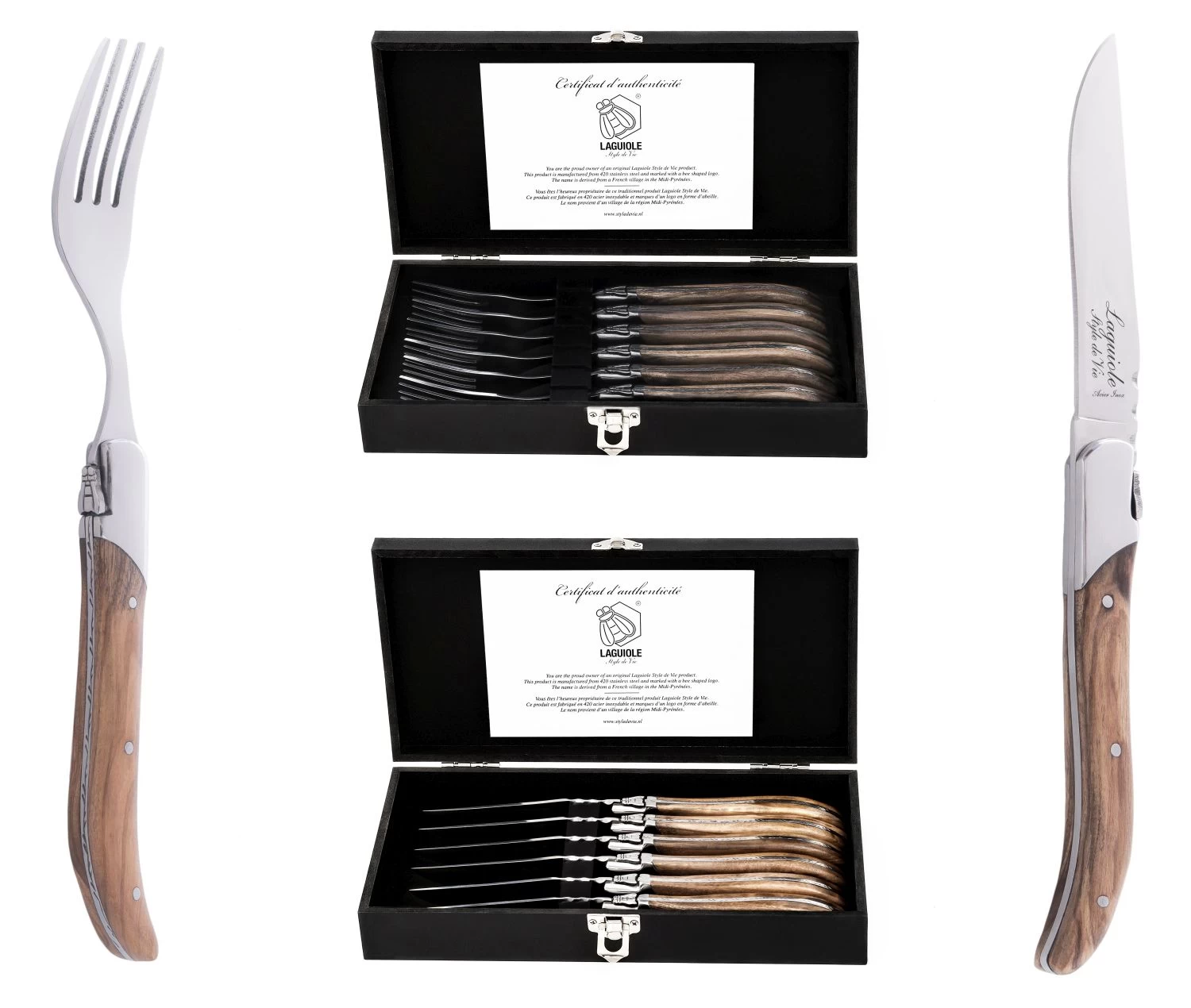 Laguiole Style De Vie Steakvorken Luxury Line Olijfhout 6 Stuks - Afbeelding 2